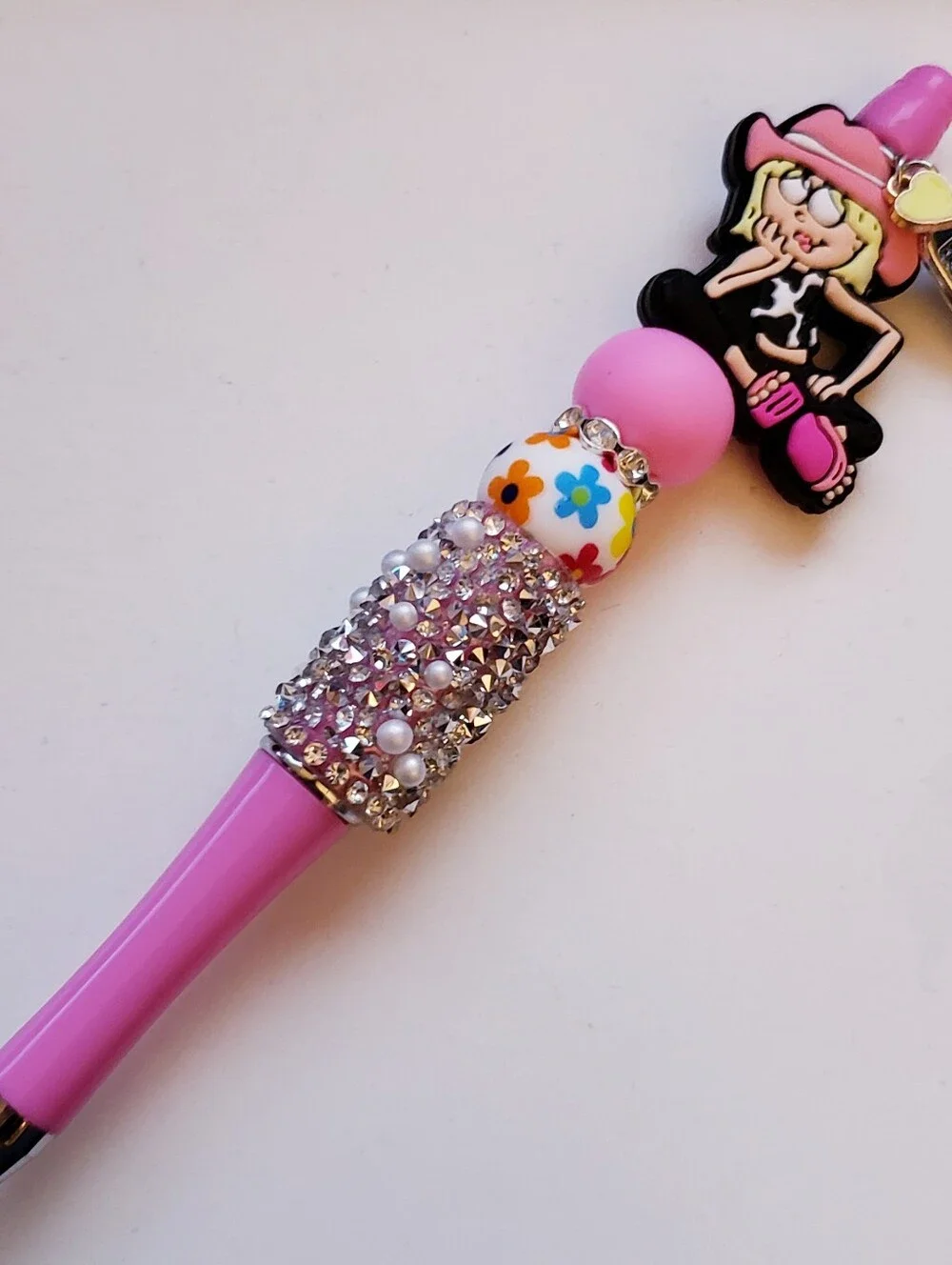 Handmade Rhinestone Lizzie Mcguire Beaded Silicone Focal Bead Pen